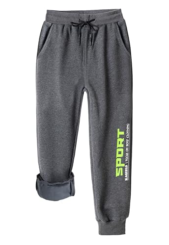 CAMLAKEE Thermohose Jungen Jogginghose Gefüttert Kinder Hose Jungs Warm Winter Fleece Jogger Elastische Taille Dunkelgrau DE: 152-158 (Herstellergröße 150) von CAMLAKEE