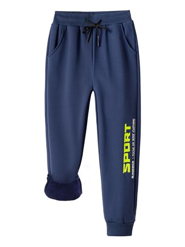 CAMLAKEE Thermohose Jungen Jogginghose Gefüttert Kinder Hose Jungs Warm Winter Fleece Jogger Elastische Taille Navy DE: 122-128 (Herstellergröße 130) von CAMLAKEE