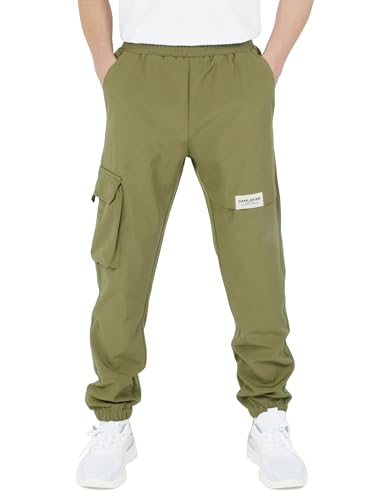 CAMLAKEE Wasserdicht Outdoorhose Kinder Trekkinghose Jungen Wanderhose Softshellhose Cargo Jogger Jungs Hose mit Elastische Taille Armeegrün DE:134-140 (Herstellergröße 140) von CAMLAKEE