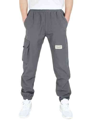 CAMLAKEE Wasserdicht Outdoorhose Kinder Trekkinghose Jungen Wanderhose Softshellhose Cargo Jogger Jungs Hose mit Elastische Taille Grau DE:134-140 (Herstellergröße 140) von CAMLAKEE