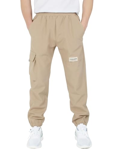 CAMLAKEE Wasserdicht Outdoorhose Kinder Trekkinghose Jungen Wanderhose Softshellhose Cargo Jogger Jungs Hose mit Elastische Taille Khaki DE:122-128 (Herstellergröße 130) von CAMLAKEE