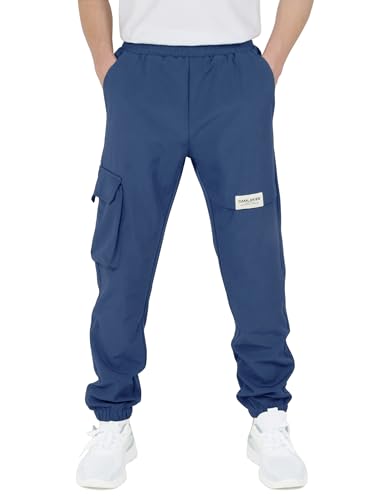CAMLAKEE Wasserdicht Outdoorhose Kinder Trekkinghose Jungen Wanderhose Softshellhose Cargo Jogger Jungs Hose mit Elastische Taille Navy DE:122-128 (Herstellergröße 130) von CAMLAKEE