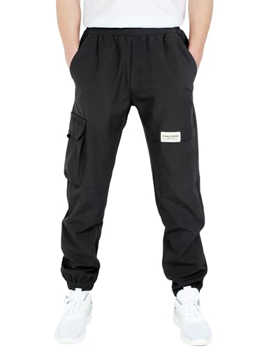 CAMLAKEE Wasserdicht Outdoorhose Kinder Trekkinghose Jungen Wanderhose Softshellhose Cargo Jogger Jungs Hose mit Elastische Taille Schwarz DE:122-128 (Herstellergröße 130) von CAMLAKEE