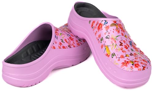 CAMMINARE Boots, for you Damen Herren Eva Clogs Bequeme Ultraleichte Gartenschuhe Clogs mit Moro- und Blumendruck Como Happy 36-46 EU (Flieder Blumen, 41) von CAMMINARE Boots, for you