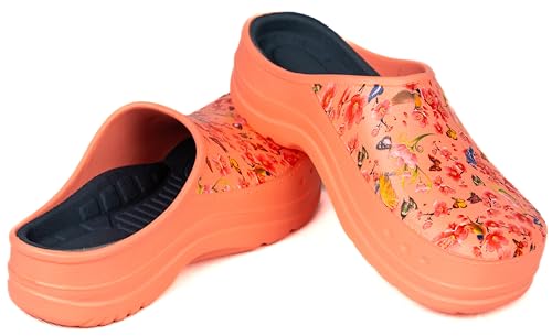 CAMMINARE Boots, for you Damen Herren Eva Clogs Bequeme Ultraleichte Gartenschuhe Clogs mit Moro- und Blumendruck Como Happy 36-46 EU (Pfirsich Blumen, 37) von CAMMINARE Boots, for you