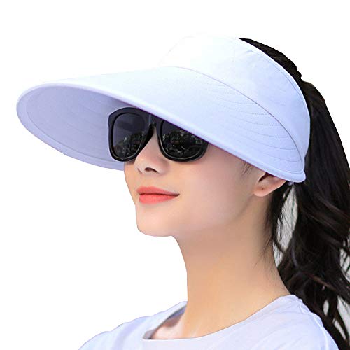 CAMOLAND Damen Sun Visor Kappen Großes Rand-Sommer-UV-Schutz-Strand Cap Eine Grösse passt allen Alles weiß von CAMOLAND