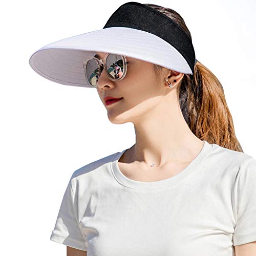 CAMOLAND Damen Sun Visor Kappen Großes Rand-Sommer-UV-Schutz-Strand Cap Eine Grösse passt allen Weiß von CAMOLAND