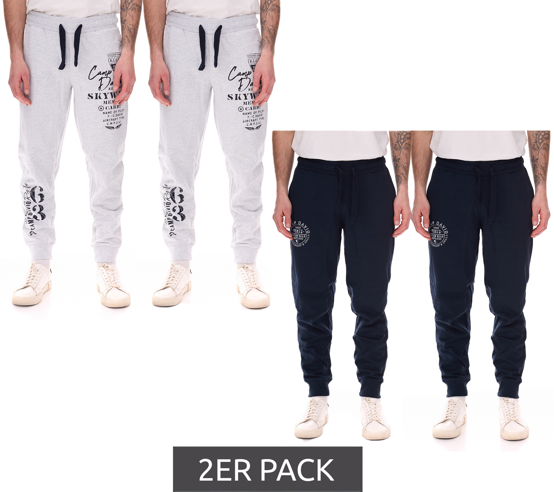2er Pack CAMP DAVID Herren Jogging-Hose mit Baumwollanteil Sweat-Hose Trainings-Hose 428251 Dunkelblau oder Grau von CAMP DAVID