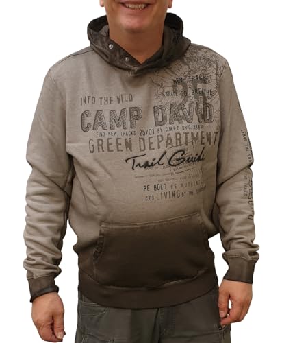 CAMP DAVID Herren Hoodie mit Logo-Prints in Used Look (DE/NL/SE/PL, Alphanumerisch, L, Regular, Regular, fossil Brown) von CAMP DAVID