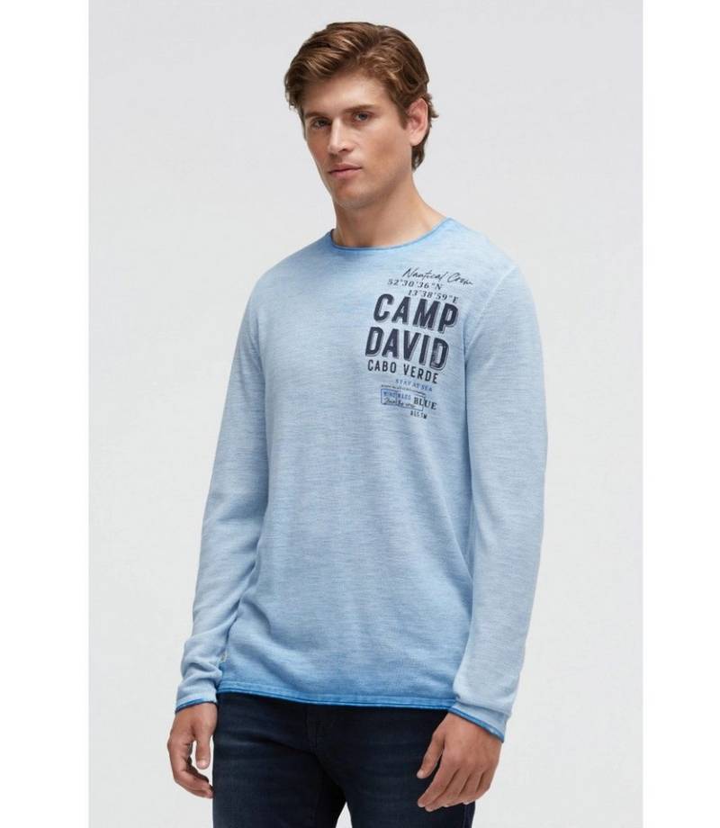 CAMP DAVID Rundhalspullover Pullover Inside Oil Dyed mit Logo Print electric sky Rollsaum von CAMP DAVID