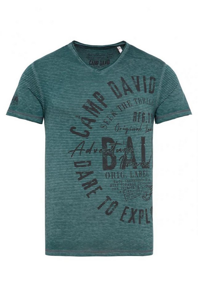 CAMP DAVID T-Shirt Gestreiftes Ausbrenner-Shirt mit V-Neck und Prints von CAMP DAVID