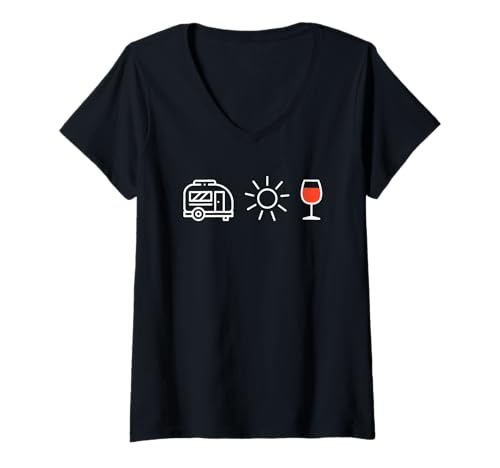 Damen Camping Sonne Spritz X Aperölchen Spritz Camp Camper T-Shirt mit V-Ausschnitt von CAMPING SONNE SPRITZ X Feeling Spritzy Camper Club