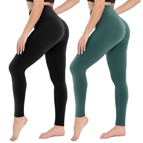 CAMPSNAIL 2er Pack Leggings Damen Schwarz High Waist Sport Leggins Blickdicht Sporthose für Gym Yoga(Schwarz&Dunkelgrün,L-XL) von CAMPSNAIL