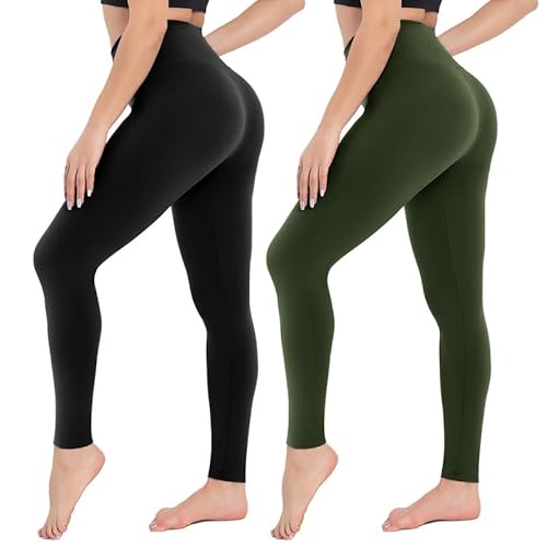 CAMPSNAIL 2er Pack Leggings Damen Schwarz High Waist Sport Leggins Blickdicht Sporthose für Gym Yoga (2er Pack- Schwarz&Grün, XXL) von CAMPSNAIL
