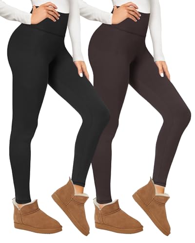 CAMPSNAIL 2er Pack Thermo Leggings Damen Im Winter, Gefüttert High Waist Thermohose Dicke Warm Fleece Leggins Blickdicht Für Sport (Schwarz/Kaffee,S-M) von CAMPSNAIL