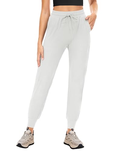 CAMPSNAIL Jogginghose Damen Sommerhose Lang Sporthose Atmungsaktiv Freizeithose Sweatpants Joggpants Weich Leggings für Fitness Yoga Freizeit Weiß S von CAMPSNAIL