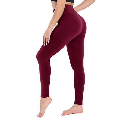 CAMPSNAIL Leggings Damen High Waist Blickdicht Leggins für Sport Yoga Gym(1er Pack-Weinrot, XXL) von CAMPSNAIL