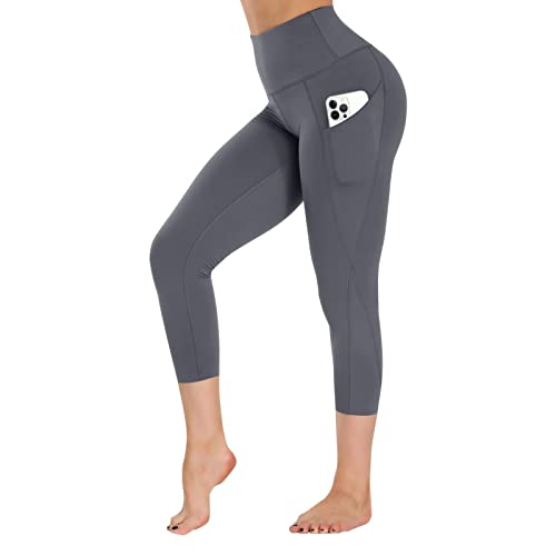 CAMPSNAIL Sport Leggings Damen mit Tasche High Waist Sporthose Blickdicht Yogahose Push Up Slim Fit Fitnesshose Laufhose für Gym Sport Yoga(Capri,Dunkelgrau,S) von CAMPSNAIL
