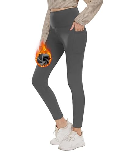 CAMPSNAIL Thermo Leggings Damen-Winter Gefütterte High Waist Leggings mit Innenfleece Sportleggins Lang Warm Yogahose Laufhose(Dunkelgrau,L) von CAMPSNAIL