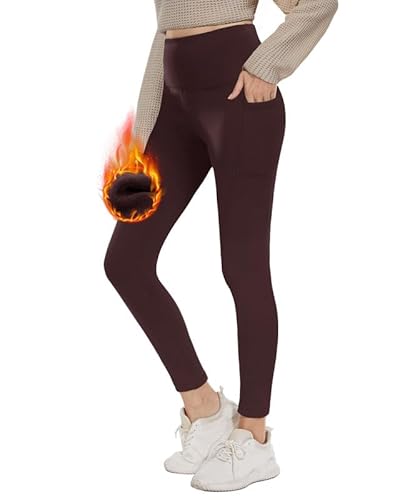 CAMPSNAIL Thermo Leggings Damen-Winter Gefütterte High Waist Leggings mit Innenfleece Sportleggins Lang Warm Yogahose Laufhose(Kaffee,L) von CAMPSNAIL