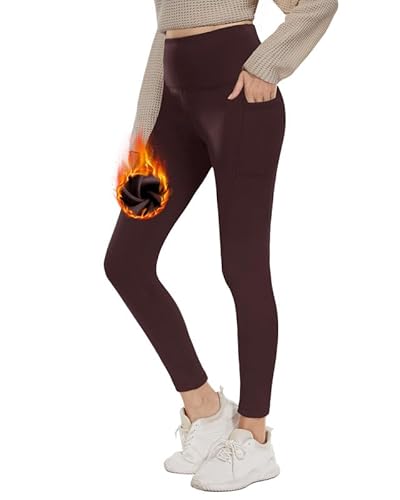 CAMPSNAIL Thermo Leggings Damen-Winter Gefütterte High Waist Leggings mit Innenfleece Sportleggins Lang Warm Yogahose Laufhose(Kaffee,M) von CAMPSNAIL