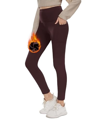 CAMPSNAIL Thermo Leggings Damen-Winter Gefütterte High Waist Leggings mit Innenfleece Sportleggins Lang Warm Yogahose Laufhose(Kaffee,S) von CAMPSNAIL