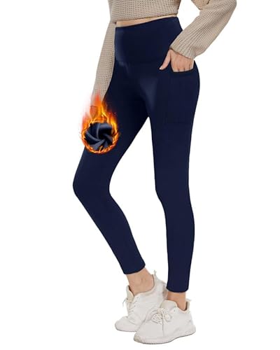 CAMPSNAIL Thermo Leggings Damen-Winter Gefütterte High Waist Leggings mit Innenfleece Sportleggins Lang Warm Yogahose Laufhose(Navy,M) von CAMPSNAIL