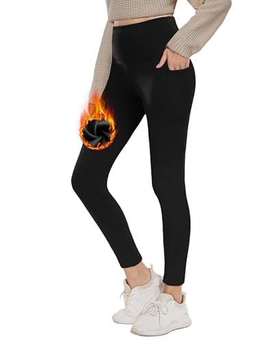 CAMPSNAIL Thermo Leggings Damen-Winter Gefütterte High Waist Leggings mit Innenfleece Sportleggins Lang Warm Yogahose Laufhose(Schwarz,M) von CAMPSNAIL