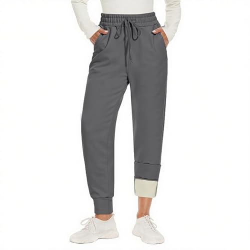 CAMPSNAIL Warme Jogginghose Damen Gefütterte mit 2 Taschen Kordelzug Winter Fleece High Waist Lange Sportleggins Trainingshose Freizeithose Sweathose Dunkelgrau2 S von CAMPSNAIL