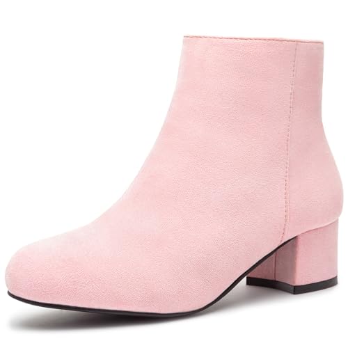 CAMSSOO Damen Mode Kurze Gogo Stiefeletten Wildleder Stiefel Low Mid Blockabsatz Stiefel Seitlicher Reißverschluss Booties Schuhe, Pink, 37.5 EU von CAMSSOO