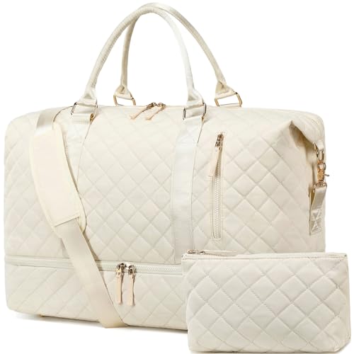 CAMTOP Reisetasche für Damen und Herren, wasserdicht, Schultertasche, Wochenendtasche, Übernachtung, Sporttasche, Turnbeutel, 2 Stück in Beige von CAMTOP