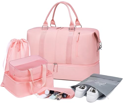 CAMTOP Reisetasche für Damen und Herren, wasserdicht, Schultertasche, Wochenendtasche, Übernachtung, Sporttasche, Turnbeutel, A-6 Stück, Rosa, Wochenendtasche von CAMTOP