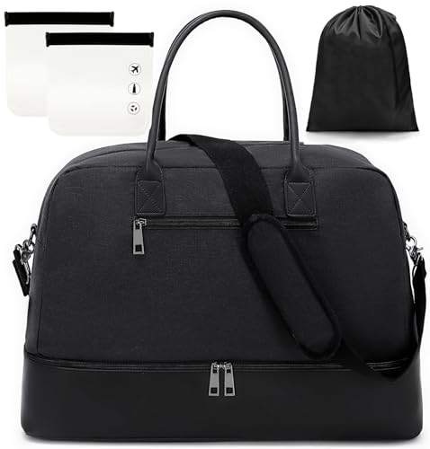 CAMTOP Weekender Reisetasche für Damen, Übernachtung, Tragetasche mit Schuhfach und Gepäckhülle, 4 Stück, Schwarz von CAMTOP