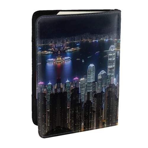 Aerial Night of View Hong Kong Print Passport Holder Cover Wallet Passport Cover, Passport Wallet Case for Cards and Documents, Schwarz , Einheitsgröße von CAMUO
