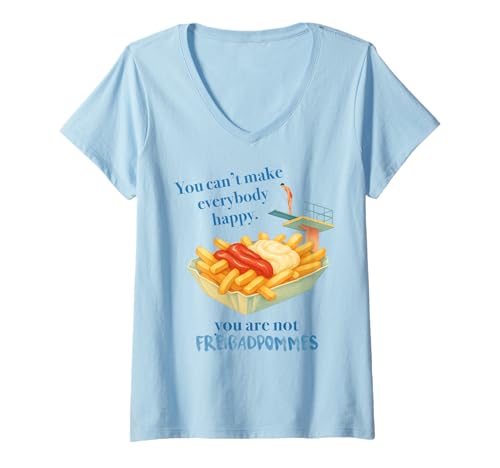 Damen YOU CAN’T MAKE EVERYBODY HAPPY X YOU’RE NOT FREIBADPOMMES T-Shirt mit V-Ausschnitt von CAN’T MAKE EVERYBODY HAPPY X Freibad Pommes Frites