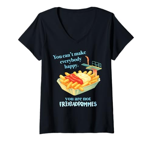 Damen YOU CAN’T MAKE EVERYBODY HAPPY X YOU’RE NOT FREIBADPOMMES T-Shirt mit V-Ausschnitt von CAN’T MAKE EVERYBODY HAPPY X Freibad Pommes Frites