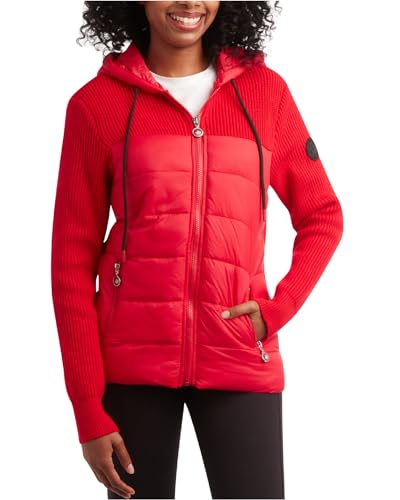 CANADA WEATHER GEAR Damen Leichte Steppjacke - Wetterbeständige Winterjacke mit Strickärmeln und Passe (S-XL), Echtes Rot, Large von CANADA WEATHER GEAR