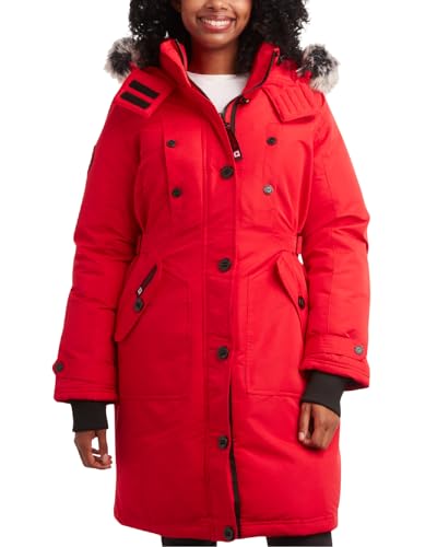 CANADA WEATHER GEAR Damen Wintermantel Stadion Parka Jacke Fellbesatz Kapuze (S-3XL), Roter Apfel, S von CANADA WEATHER GEAR