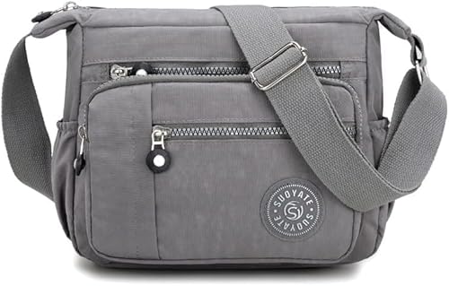 Womens Cross Body Bag Casual Umhängetasche Handtasche Multi Pocket Messenger für den täglichen Gebrauch Einkaufen (grau) von Gelory