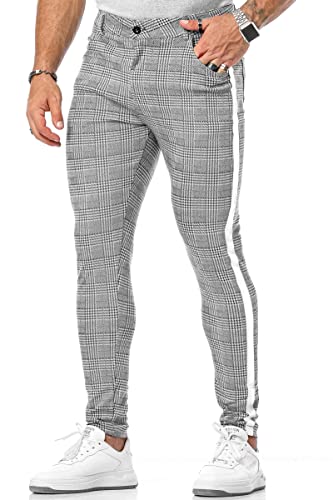 CANGHPGIN Herren Kariert Business Freizeit Hose, Weißes Klebeband, Mittel, Skinny Fit, Stretch, Grau, M, 32 cm, 30 von CANGHPGIN