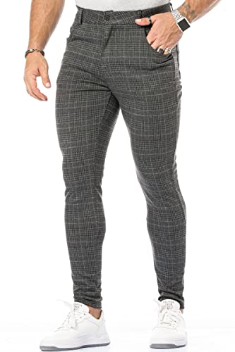 CANGHPGIN Herren Plaid Hose Slim Fit Stretch Kleid Hose Tapered Skinny Kariert Mode Business Freizeit Hose, Black Bird Plaid, XXL von CANGHPGIN