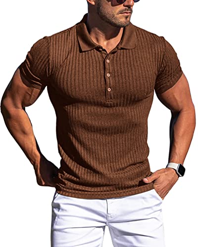 CANGHPGIN Poloshirts für Herren Dry Fit Kurzarm Slim Fit Muscle T Shirts Herren Casual Golf Shirts Groß und Tall, coffee, Mittel von CANGHPGIN