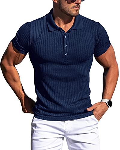 CANGHPGIN Poloshirts für Herren Dry Fit Kurzarm Slim Fit Muscle T Shirts Herren Casual Golf Shirts Groß und Tall, navy, Groß von CANGHPGIN