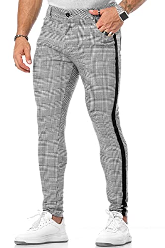 CANGHPGIN Herren Plaid Stretch Kleid Hose Slim Fit Skinny Chino Hose Tapered Herren Kariert Business Freizeit Hose, Schwarzes Klebeband, X-Groß von CANGHPGIN