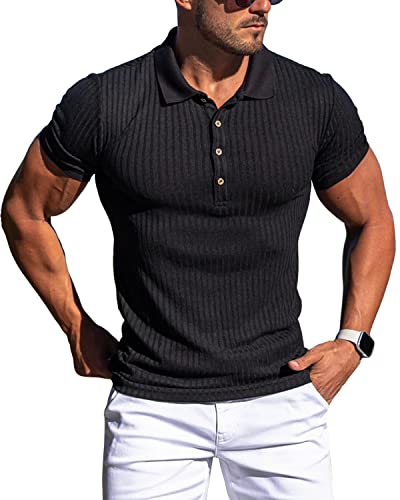 Muskel-Poloshirts für Herren, schmale Passform, kurzärmelig, Golf-Shirts, Herren, trockene Passform, lässige stilvolle Kleidung, Schwarz, Klein von CANGHPGIN