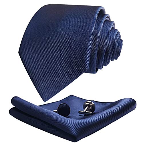 CANGRON Herren Extra lange Marineblau Krawatte Set 160 cm lange Krawatte mit Einstecktuch Manschettenknöpfe Geschenkbox DLSCLZQ von CANGRON