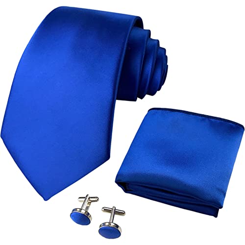 CANGRON Herren Königsblau Krawatte Set Krawatte mit Einstecktuch Manschettenknöpfe Geschenkbox DLSC8BL von CANGRON