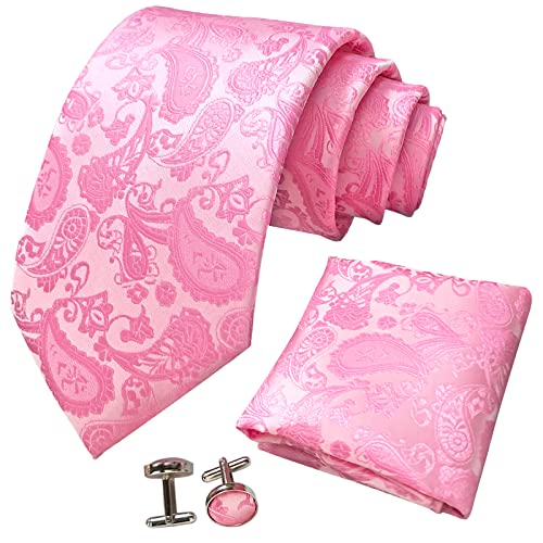 CANGRON Herren Krawatte Rosa Paisley Krawatte Einstecktuch Manschettenknöpfe Krawatten Set DLSPXFS von CANGRON