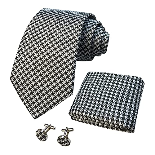 CANGRON Herren Schwarz Weiß Textur Krawatte Gewebte Herren Tasche Quadrat Manschettenknöpfe Krawatten Set DLSW8HB von CANGRON