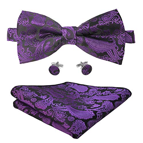 CANGRON Men Violett Vorgebundene Paisley Fliegenbinder Pocket Square Bowties Set DBSP2ZI von CANGRON